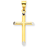14k Yellow Gold & Rhodium 3-D Hollow Cross Pendant 1in