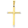 14k Yellow Gold & Rhodium 3-D Hollow Cross Pendant 1 3/8in