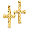 14k Yellow Gold Reversible Diamond Cut Cross Pendant 1in