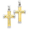 14k Yellow Gold and Rhodium 1in Reversible Cross Pendant