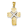 14k Two-tone Gold 7/8in Diamond-cut Wrapped Cross Pendant