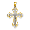 14k Yellow Gold Rhodium 1 1/8in Budded Cross Pendant Frame Design