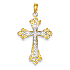 14kt Yellow Gold Rhodium 1.25in Diamond-cut Fleur de Lis Cross Pendant