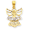 14kt Gold and Rhodium 5/8in Believe Angel Pendant