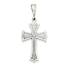 14k White Gold Textured Budded Cross Pendant 1in