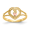 14k Yellow Gold Sweet 15 Heart Ring with 14k Rose Gold Heart Accent