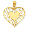 14kt Yellow Gold 3/4in Heart in Heart Filigree Pendant