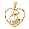 14k Yellow Gold Mother And Child Silhouette Heart Pendant 7/8in