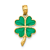 14k Yellow Gold Four Leaf Clover Pendant with Green Enamel 1/2in