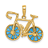 14k Yellow Gold 3-D Blue Acrylic Moveable Bicycle Pendant