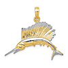 14k Yellow Gold and Rhodium Sailfish Pendant 3/4in