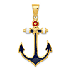 14k Yellow Gold Red White and Blue Enamel Anchor Pendant 1.25in