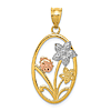 14k Two-Tone Gold and Rhodium Oval Floral Ladybug Pendant