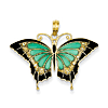 14k Yellow Gold Aqua Green Black Acrylic Butterfly Pendant 1in