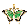 14k Yellow Gold Green Black Enamel Butterfly Pendant