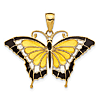 14k Yellow Gold Black and Yellow Enamel Butterfly Pendant