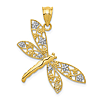 14k Yellow Gold Polished Dragonfly Pendant with Rhodium 1in
