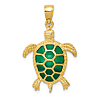 14k Yellow Gold Sea Turtle Pendant with Green Acrylic 7/8in