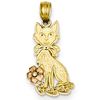 14k Yellow and Rose Gold 3/4in Cat and Flower Pendant