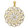 14k Yellow Gold and Rhodium Diamond-Cut Swirl Flower Pendant