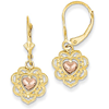 14kt Two-tone Gold Heart with Lace Leverback Earrings