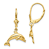 14k Yellow Gold Dolphin Leverback Earrings with Polished Finish