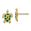14k Yellow Gold Sea Turtle Earrings with Green Enamel 3/8in