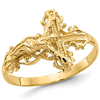 14k Yellow Gold Ornate Diamond-cut Crucifix Ring