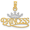 14kt Yellow Gold and Rhodium Princess with Crown Pendant