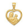 14k Yellow Gold Mom and Baby Heart Pendant 5/8in