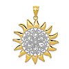 14k Yellow Gold and Rhodium Filigree Sun Pendant 1in