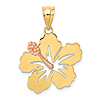 14k Yellow And Rose Gold Hibiscus Flower Pendant 3/4in