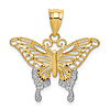 14k Yellow Gold And Rhodium Diamond-Cut Fancy Butterfly Pendant 5/8in