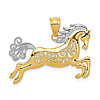 14k Yellow Gold Rhodium Horse Pendant with Filigree
