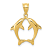 14k Yellow Gold Kissing Dolphins Pendant 3/4in