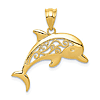 14k Yellow Gold Filigree Dolphin Pendant 3/4in