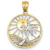 14kt Two-tone Gold 3/4in Sun and Palm Tree Pendant
