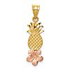 14k Yellow And Rose Gold Pineapple with Plumeria Pendant 3/4in