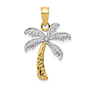 14k Yellow Gold Palm Tree Pendant with Rhodium Fronds