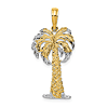 14k Yellow Gold Palm Tree Pendant with Rhodium Accents 7/8in