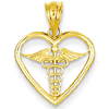 14kt Yellow Gold 5/8in Caduceus Heart Pendant