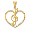 14k Yellow Gold Treble Clef In Heart Pendant 3/4in