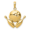 14k Yellow Gold Bowling Ball and Pins Pendant 5/8in