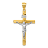 14k Two-tone Gold INRI Hollow Beveled Crucifix Pendant 1.75in