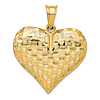 14k Yellow Gold Heart Basket Weave Puffed Pendant 1.25in