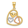 14k Two-tone Gold and Rhodium Heart Trio Pendant 5/8in