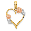 14K Two-tone Gold White Rhodium Polished Flower Heart Pendant 5/8in