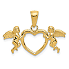 14k Yellow Gold Flying Angels Holding Heart Pendant