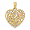 14k Two-Tone Gold Nana Heart Pendant with Flower 1/2in