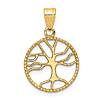 14k Yellow Gold Round Tree of Life Pendant Beaded Border 5/8in